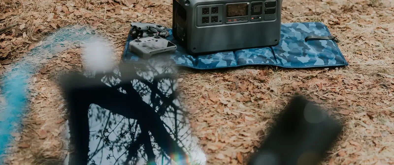 Portable power station and solar panel outdoors
